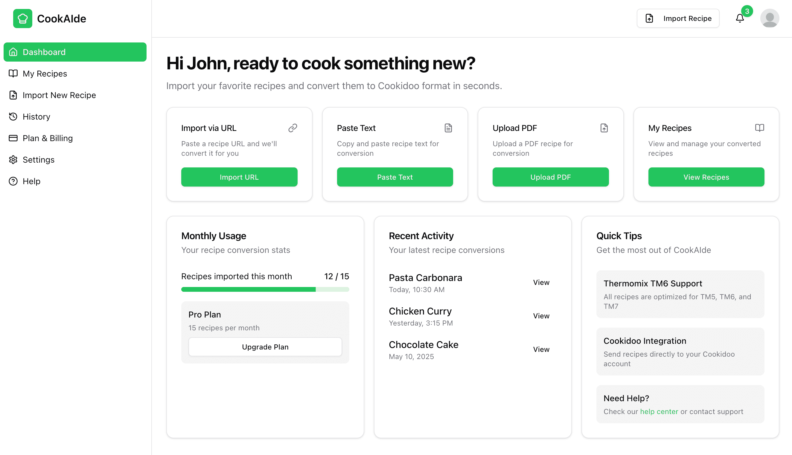 CookAIde dashboard preview